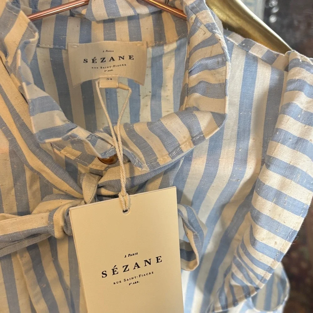 Sezane Blue and White Striped Caroline Rayures blouse NWT XS - Picture 2 of 11